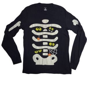 CARTER'S‎ black long sleeve glow in the dark skeleton bones fitted sleep top L